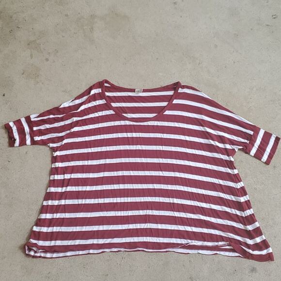 AG Adriano Goldschmied oversized stripe top burgundy white medium - Picture 1 of 4